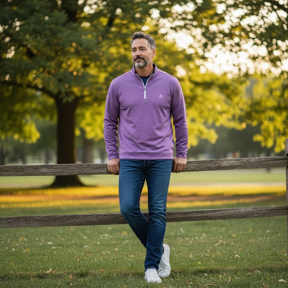 Golfcore Rhoback Performance Quarter Zip XXL Purple Houndstooth Pullover